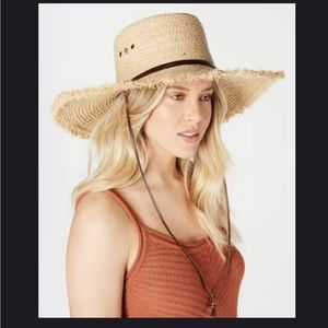 Frye Women's Woven Straw Raffia Telescope Wide Brim Summer Hat Sand